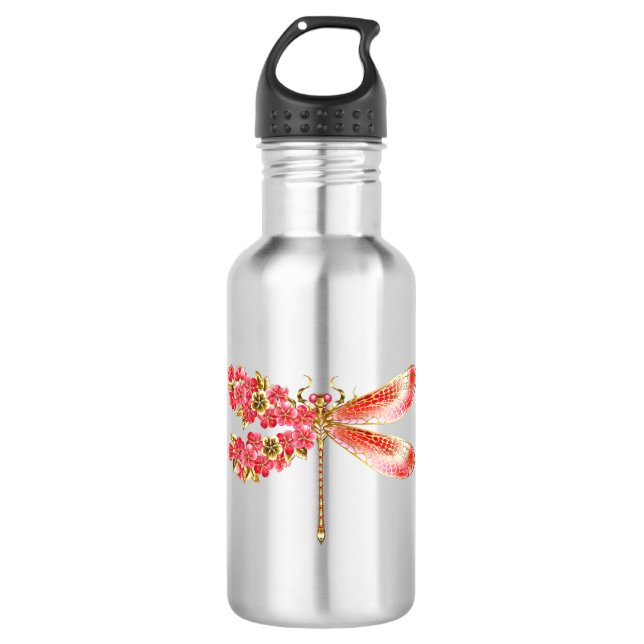Botella De Agua Flor libélula con sakura de joyas (Anverso)