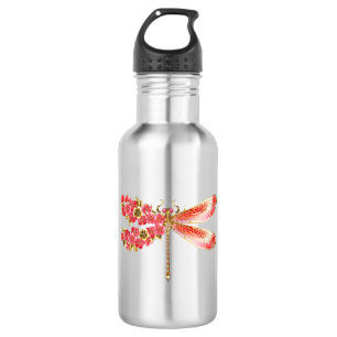 Botella De Agua Flor libélula con sakura de joyas