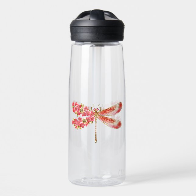 Botella De Agua Flor libélula con sakura de joyas (Delante)