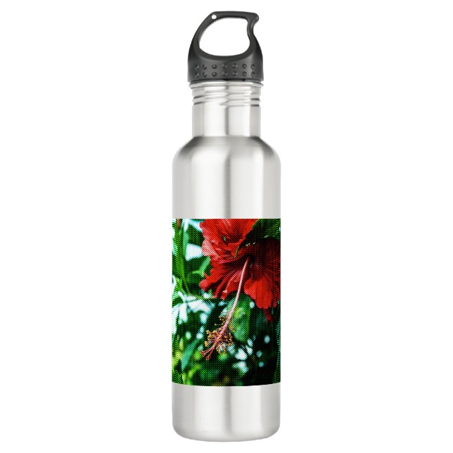 Botella De Agua Flor roja hibiscus (Anverso)