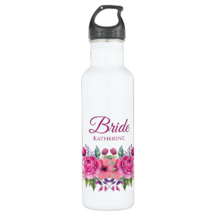 Botella De Agua Flor rosa acuarela Bouquet-novia-