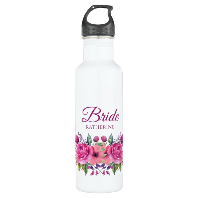 Botella De Agua Flor rosa acuarela Bouquet-novia- (Anverso)