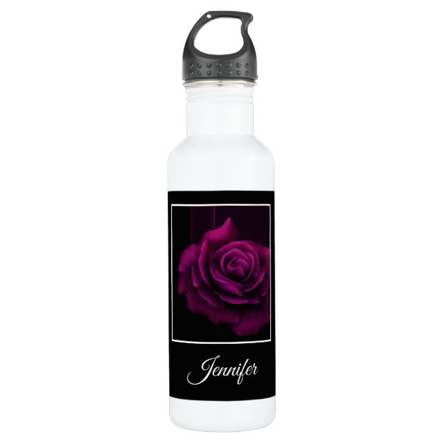 Botella De Agua Flor rosa gótica morada-roja (Anverso)