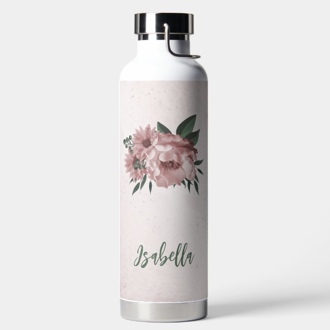 Botella De Agua flor rosa romántica (Izquierda)