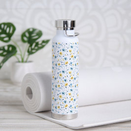 Botella De Agua Flor silvestre acuarela azul amarillo 
