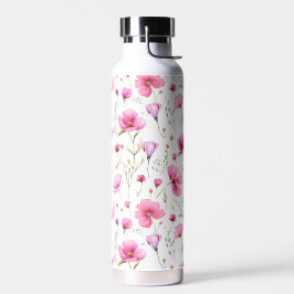Botella De Agua Flor silvestre de acuarela rosa