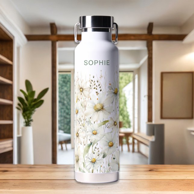 Botella De Agua Flor silvestre nombre personalizado floral (Personalized Name Floral Pattern Water Bottle)