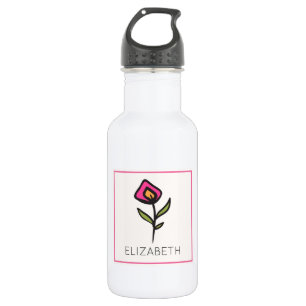 Botella De Agua Flor silvestre rosa y verde de largo tamaño person