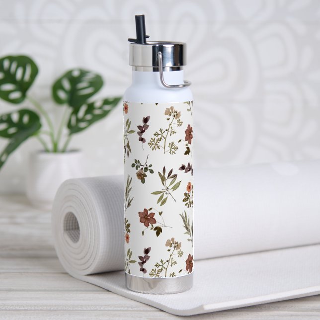 Botella De Agua Flor silvestre verde de Borgoña (Yoga (girado))