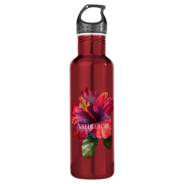 Botella De Agua Flor tropical roja hibiscus (Anverso)