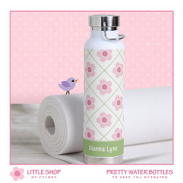 Botella De Agua Flora verde rosa personalizada