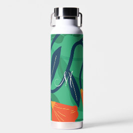 Botella De Agua Flora y follaje coloridos con amarillo en verde