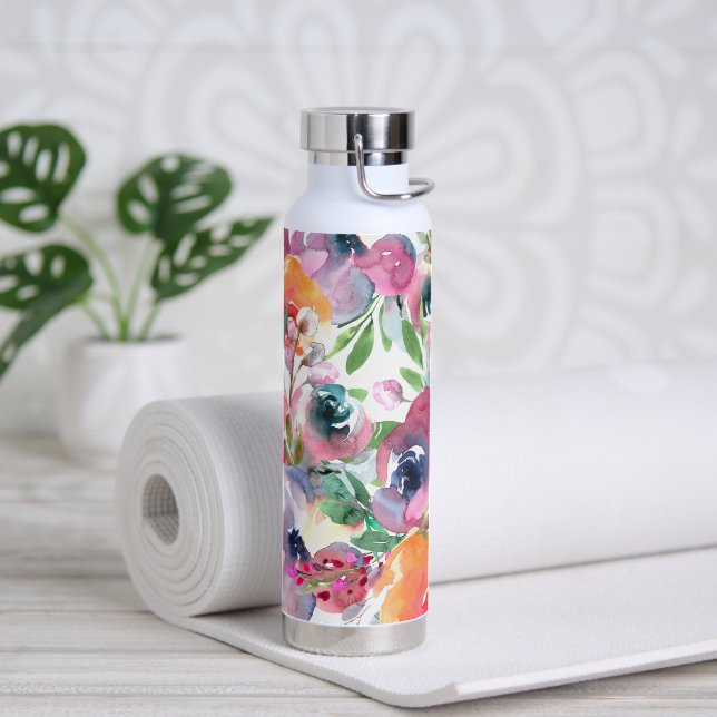 Botella De Agua Floral Acuarela de Verano (Yoga)