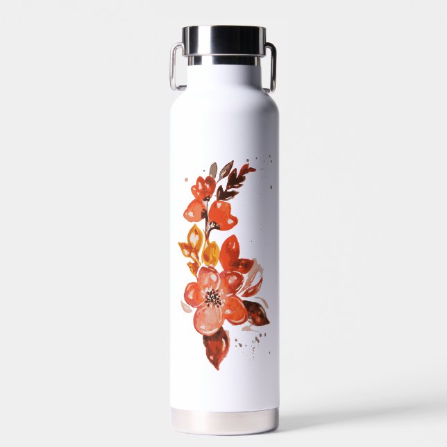 Botella De Agua Floral acuarela naranja (Delantero)