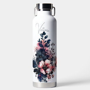 Botella De Agua Floral acuarela personalizada