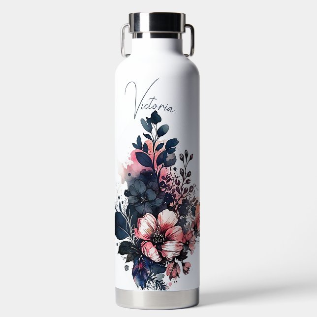Botella De Agua Floral acuarela personalizada (Delantero)