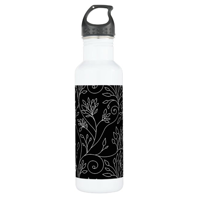 Botella De Agua Floral blanca y negra (Anverso)