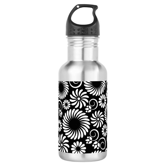 Botella De Agua Floral blanca y negra (Anverso)