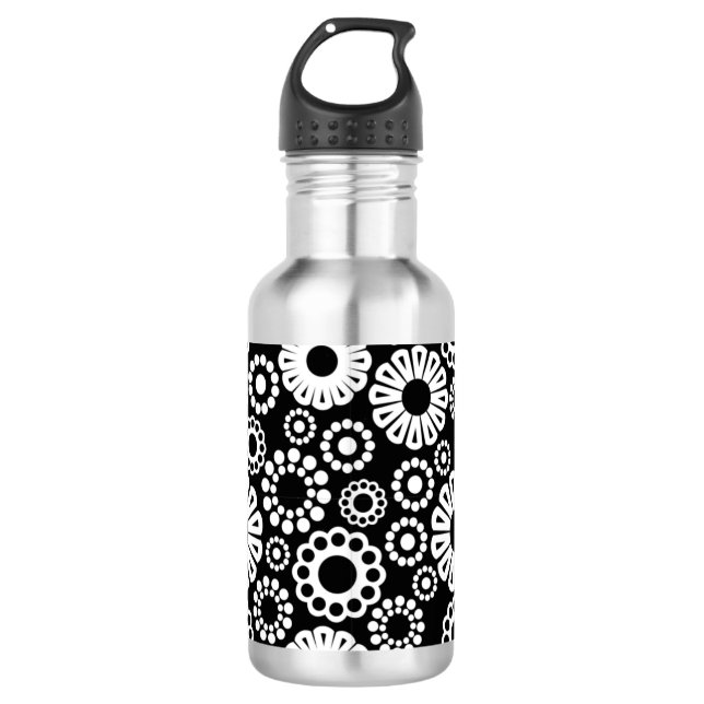Botella De Agua Floral blanca y negra (Anverso)