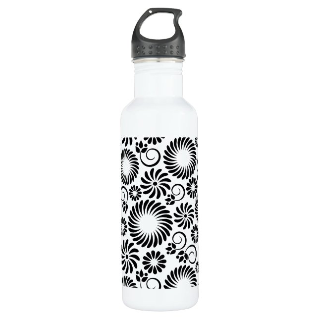 Botella De Agua Floral blanca y negra (Anverso)