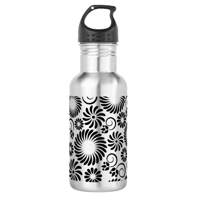 Botella De Agua Floral blanca y negra (Anverso)