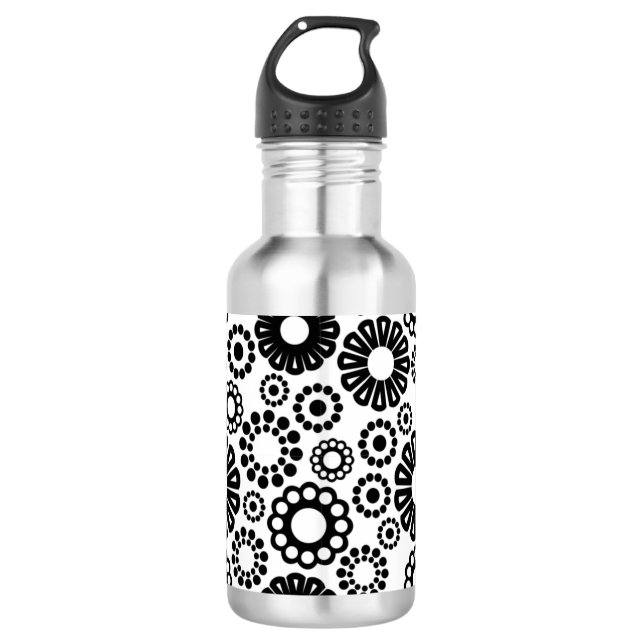 Botella De Agua Floral blanca y negra (Anverso)