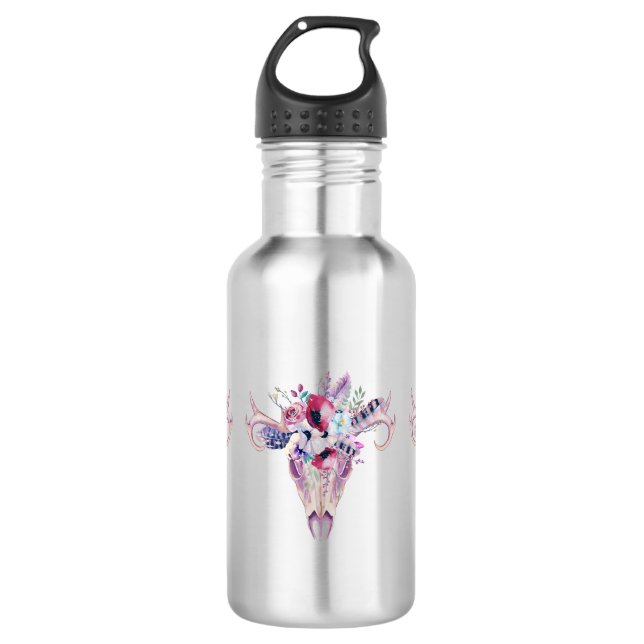 Botella De Agua Floral Boho Skull (Anverso)