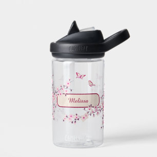 Botella De Agua Floral Cherry Blossom   Monograma rosa