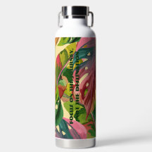 Botella de agua floral colorida con monograma pers