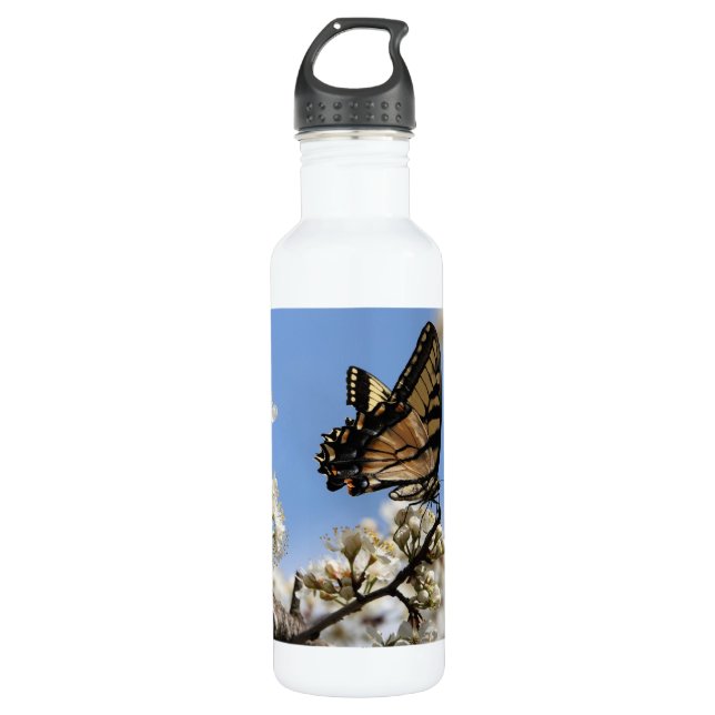 Botella De Agua Floral con mariposa, personalizada (Anverso)