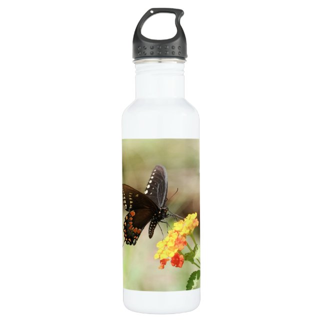 Botella De Agua Floral con mariposa, personalizada (Anverso)