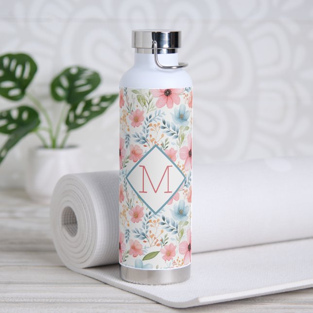 Botella De Agua Floral con monograma (Yoga)