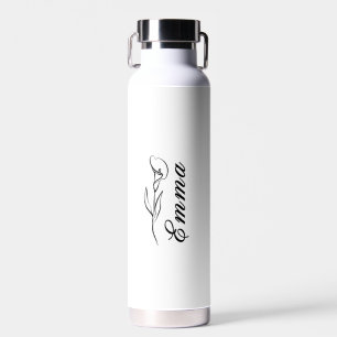 Botella de agua floral con tu nombre personalizado