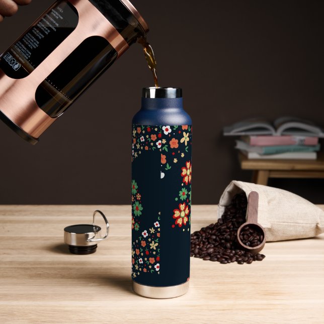 Botella de agua floral contemporánea moderna (Café)