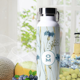 Botella De Agua Floral de Aciano Azul Suave