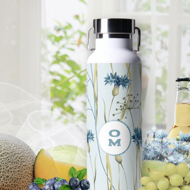 Botella De Agua Floral de Aciano Azul Suave (Soft Blue Cornflower Floral Water Bottle ©Susanne Sachers - Sunny Mind 🌞)