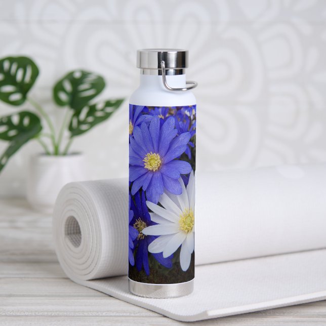 Botella De Agua Floral de anémonas azules y blancas (Yoga)