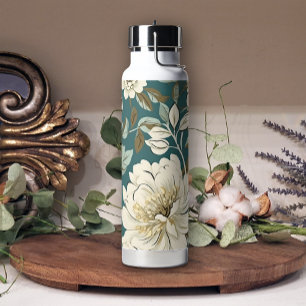 Botella de agua floral de Bonito suave beige verde