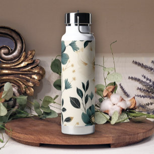 Botella de agua floral de Bonito suave beige verde