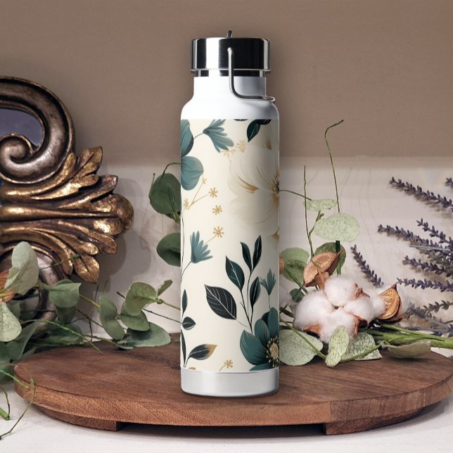 Botella de agua floral de Bonito suave beige verde (Subido por el creador)