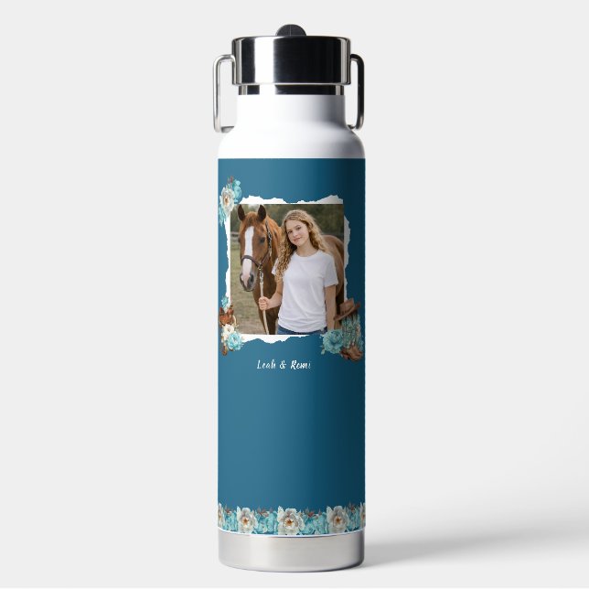 Botella de Agua Floral de Caballo Occidental – Azu (Frente)