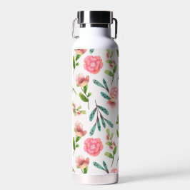 Botella de agua floral de fondo blanco