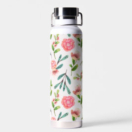 Botella de agua floral de fondo blanco