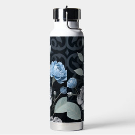 Botella De Agua Floral de invierno escarpado, patrón de hielo azul