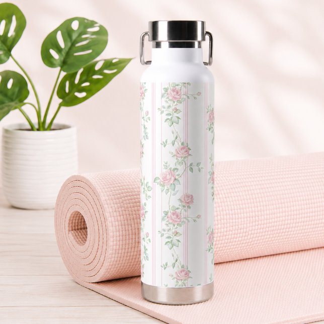 Botella de agua floral de rosa rosa (elegant feminine vintage pink floral coquette grandmillennial rose water bottle)
