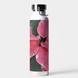 Botella De Agua Floral de vacaciones de poinsettias de mármol de e