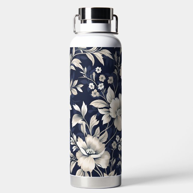 Botella De Agua Floral en azul (Parte trasera)