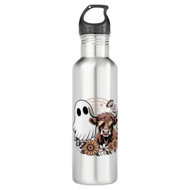 Botella De Agua Floral Fall Highland Cow Ghost (Anverso)