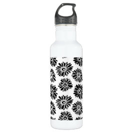 Botella De Agua Floral Funky negra y blanca