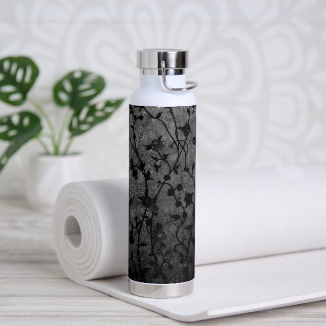 Botella De Agua Floral gótica negra y blanca (Yoga)